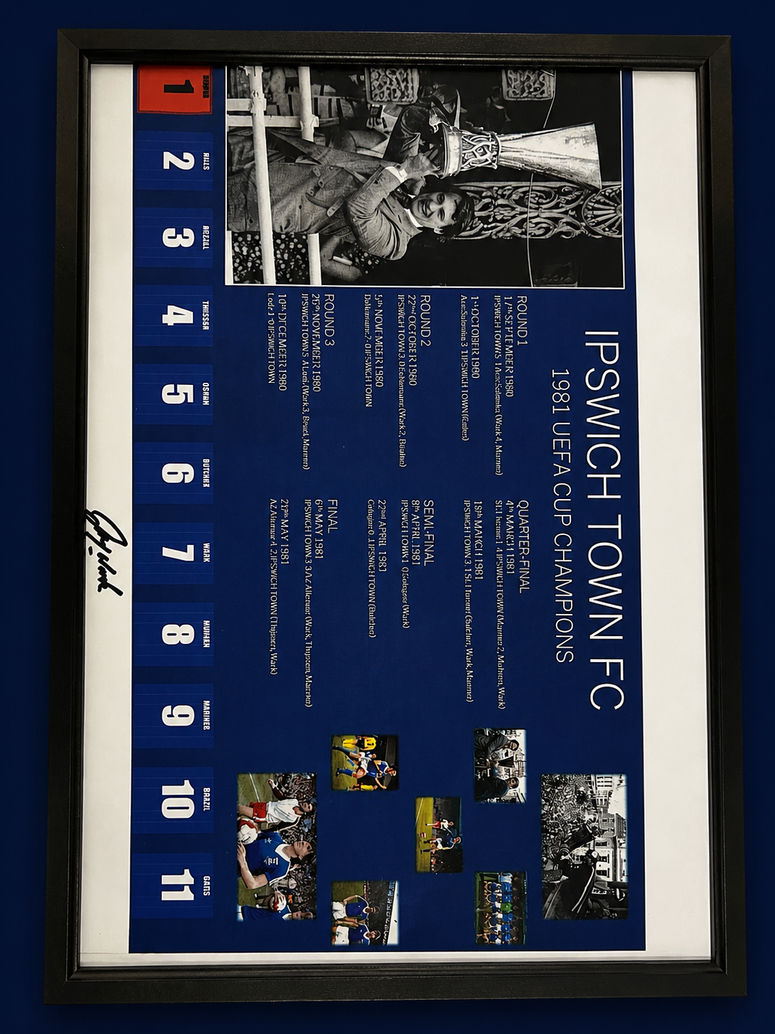 IPSWICH UEFA CUP 1981 Frame - signed by John Wark