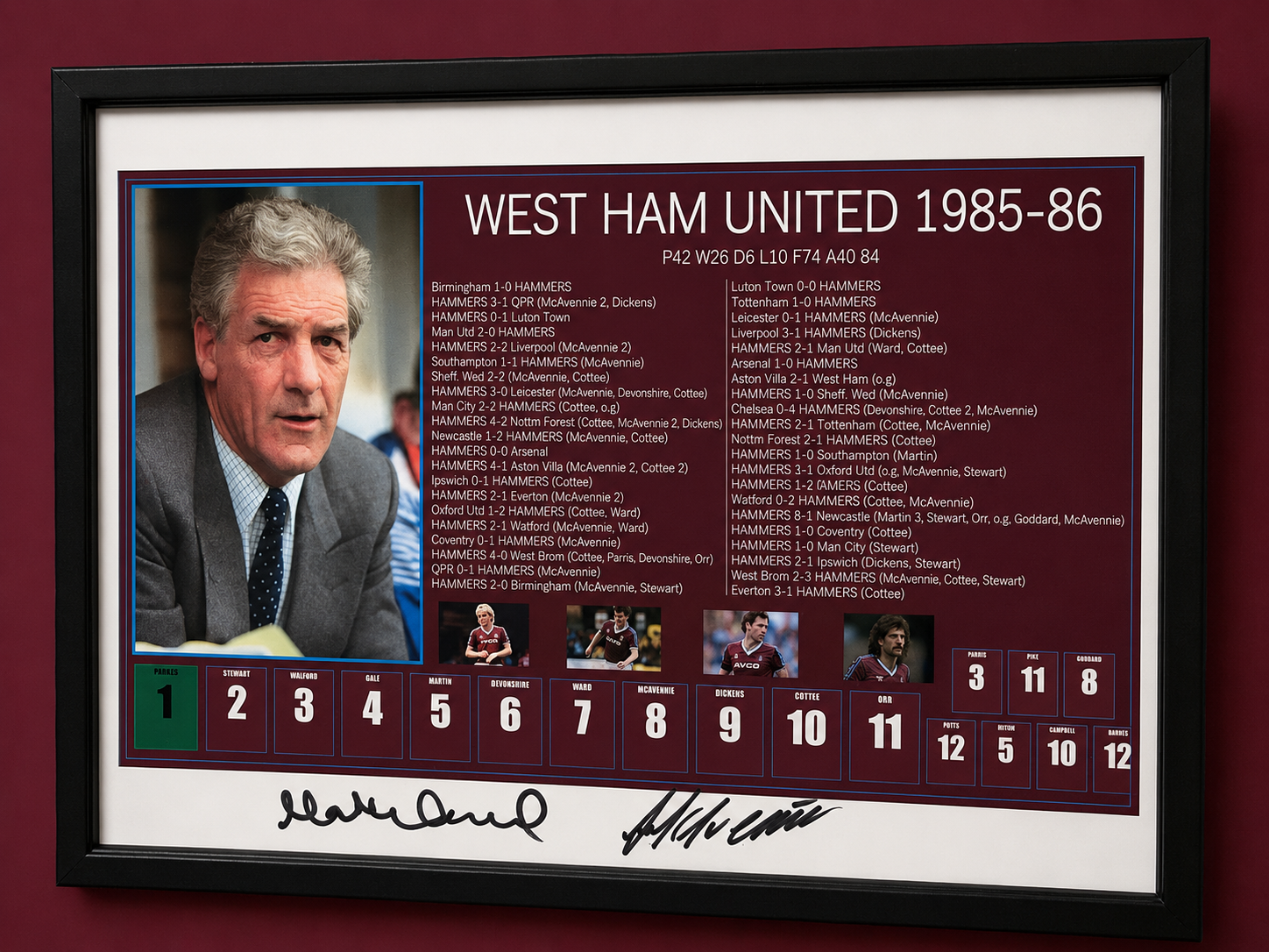 West Ham - BOYS OF 86 SIGNED Frame